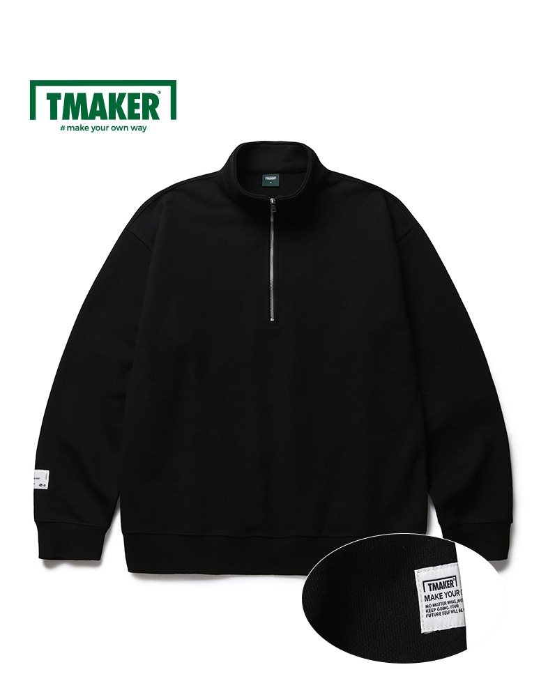 TMAKER, 티메이커 TMR-MZ001[BK] 오버핏 하프집업 맨투맨