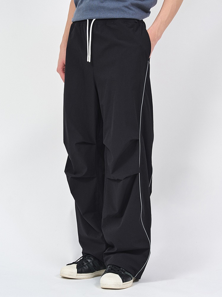 TMAKER, 티메이커 RIBSTOP CURVED PIPING TRACK PANTS BK